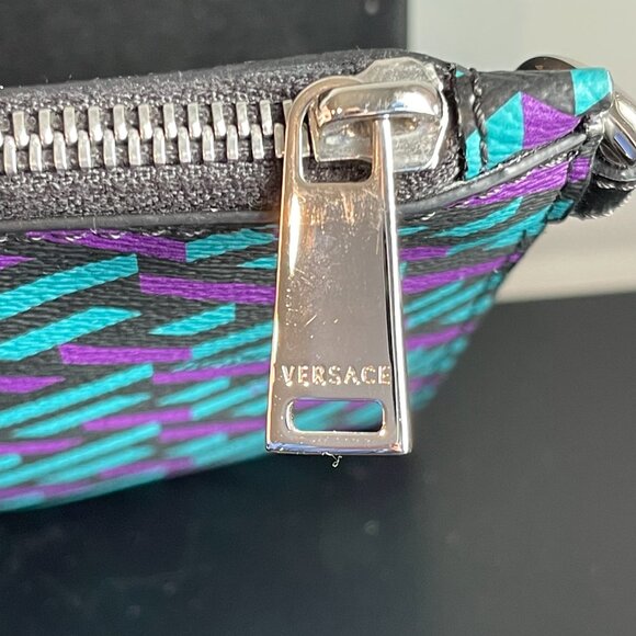 Versace La Greca Multicolor Coated Canvas Clutch/Wristlet - New - Picture 4 of 9